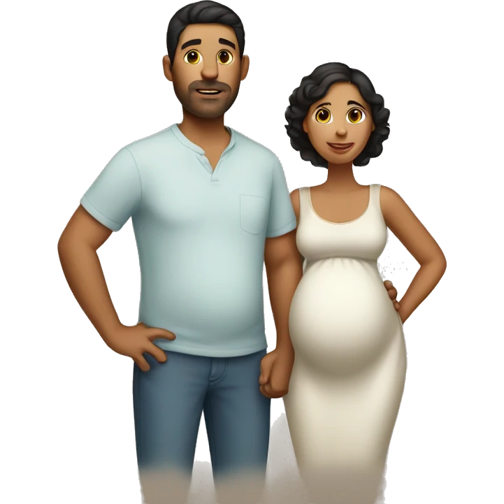 Latin pregnant wife and husband without facial hair emoji