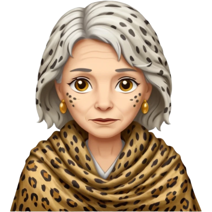 ancient white woman, tattered leopard skin shawl emoji
