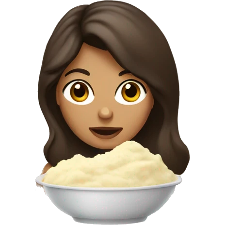 Brunette with brown eyes eating mashed potatoes emoji