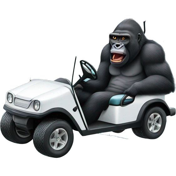 Golf cart in an ice cube with a gorilla riding in it emoji