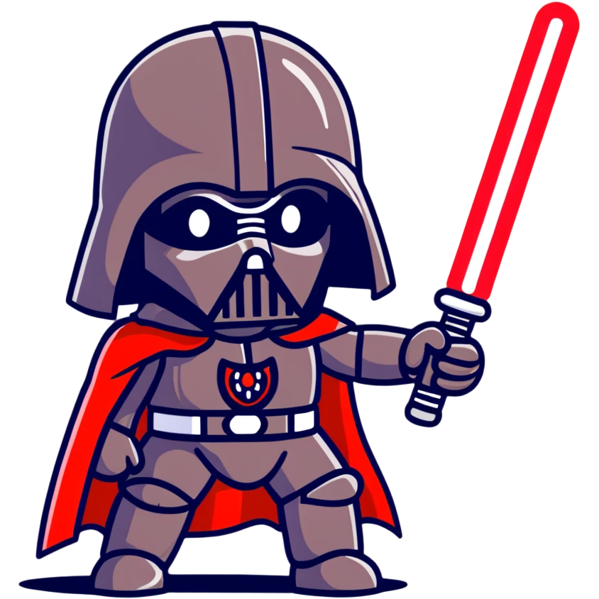 Oreo cookie wearing Sith lord helmet and cape with red lightsaber emoji