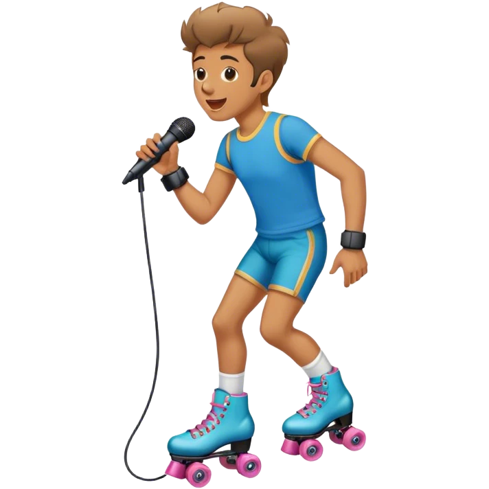Guy singing in microphone while wearing roller skates  emoji