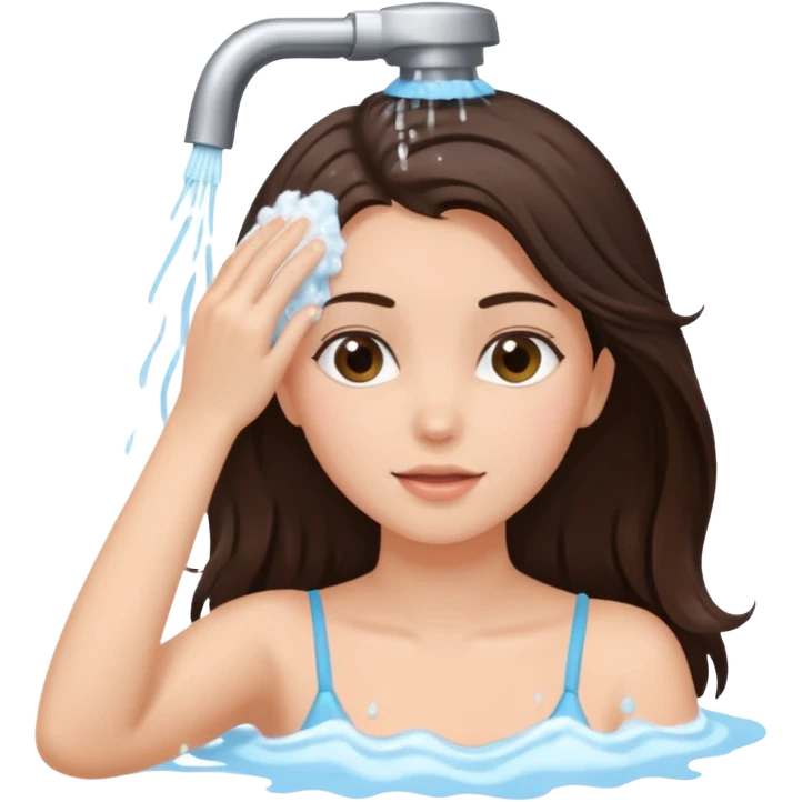 Beautifull brunette girl wash het hair emoji