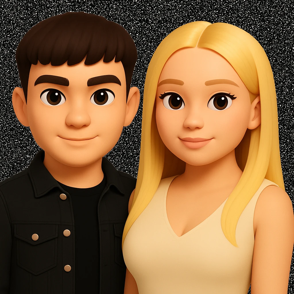 Slightly increase the volume of the upper body of the girl, slightly turn her to face forward, and make the skin color uniform. Maintain the cartoonish 3D style as in the reference image. emoji