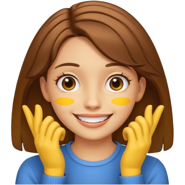 yellow smiling face girl with both hands under chin flipped emoji