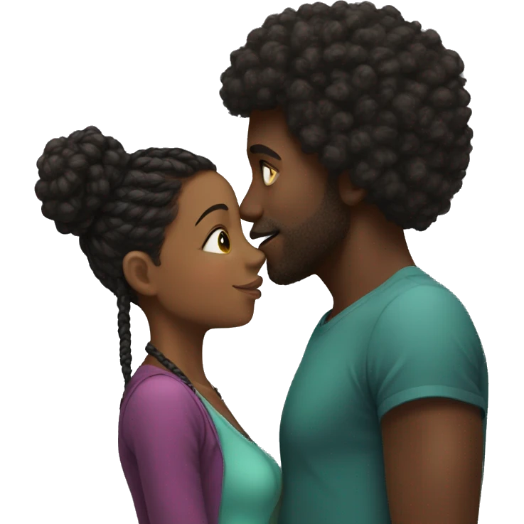 Black Guy with Afro kissing black girl with braids  emoji