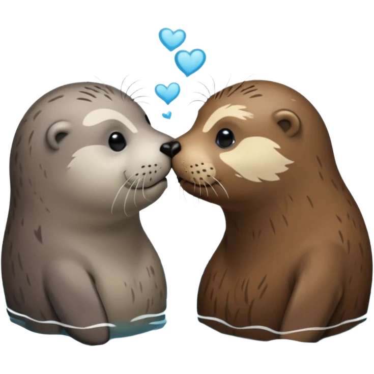 Grey seal and brown otter kissing each other  emoji