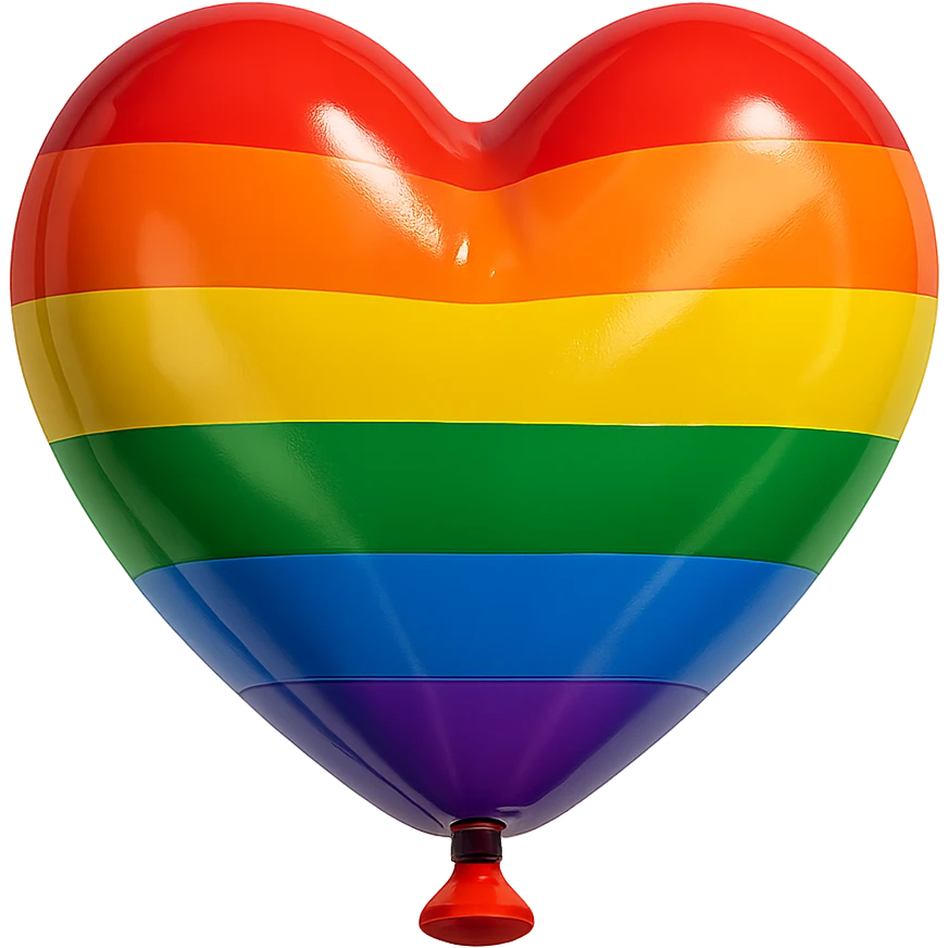 pride heart, shiny and inflated, rainbow colors, playful look emoji