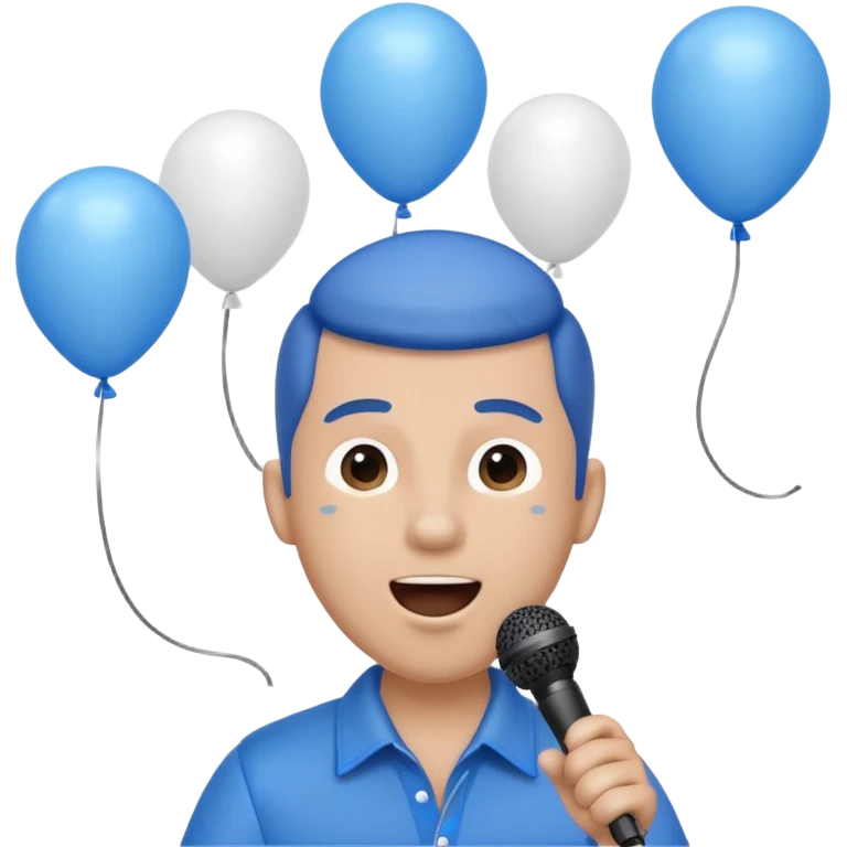 Stud singing 1,2,3 release em with white and blue balloons flying overhead emoji like with mic in hand  emoji