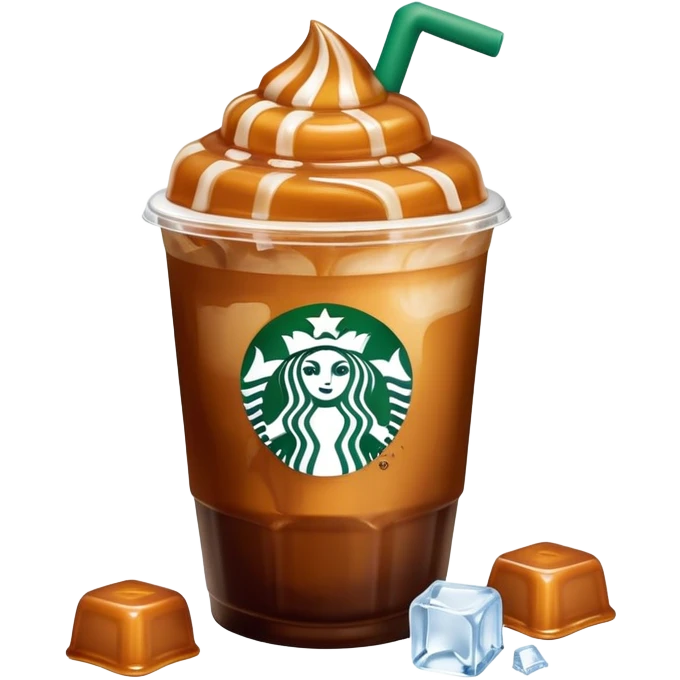 Starbucks caramel coffee with 3 ice cubes emoji