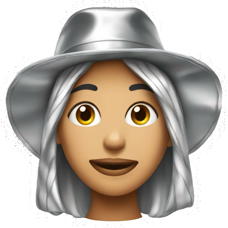 A woman wearing hat in tinfoil. She must be sexy and laughing weirdly emoji
