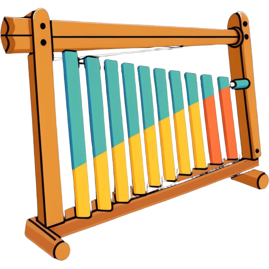 Add traditional Thai patterns and wood texture to the Thai xylophone, preserving the sticker style and transparent background. emoji