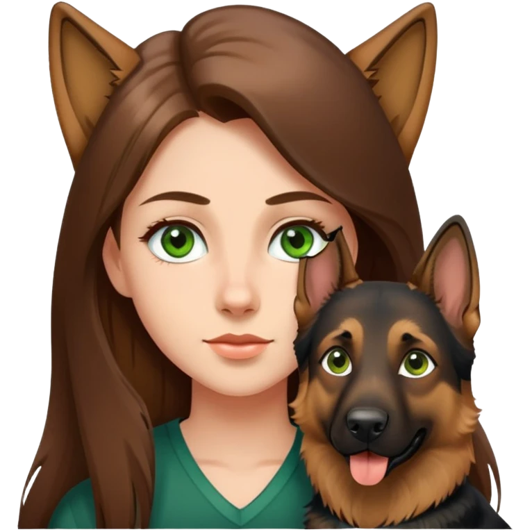 girl with long brown hair and green eyes with one german shepherd  emoji