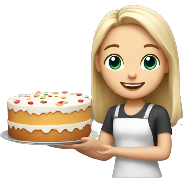 happy white girl holding food cake  emoji