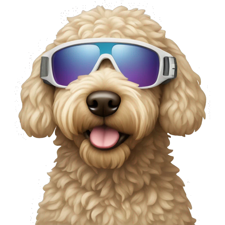 labradoodle blonde wearing ski clothes and Oakley sunglasses  emoji