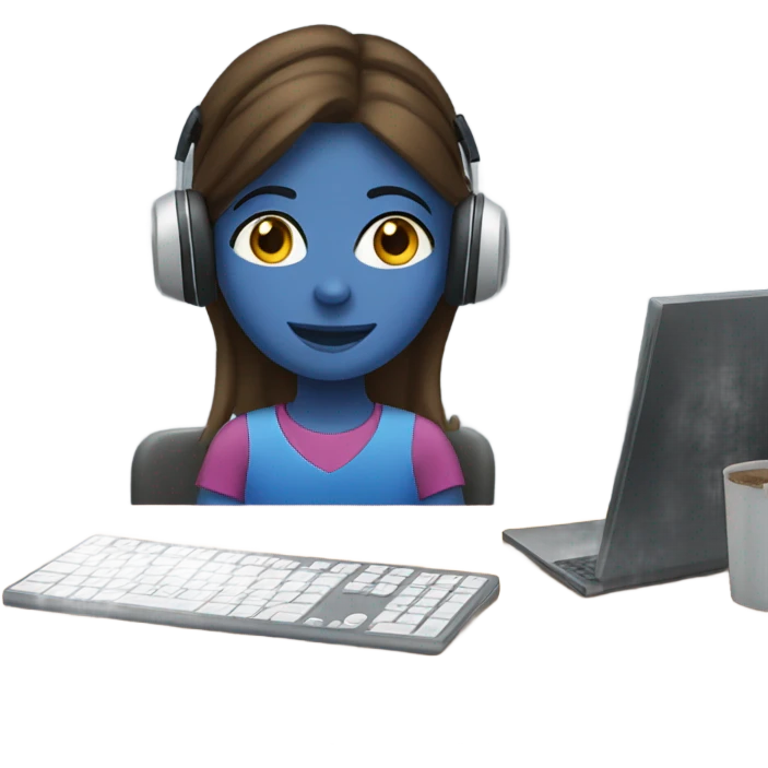 girl working at pc with her headphones on emoji