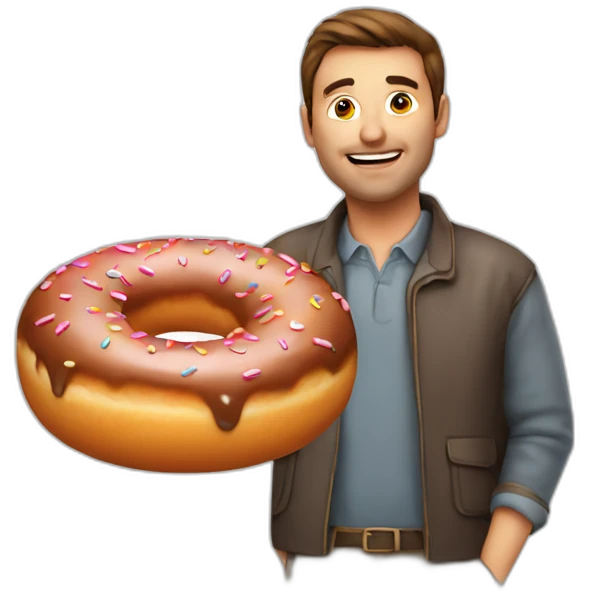 Man looking through doughnut hole, doughnut in hand. emoji