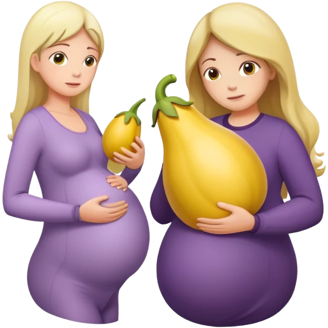 yellow eggplant attached to a pregnant person, with a bowing person turned to the side emoji
