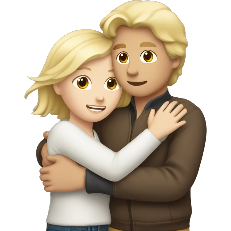 A white boy with blonde hair hugging a white girl with brown hair emoji