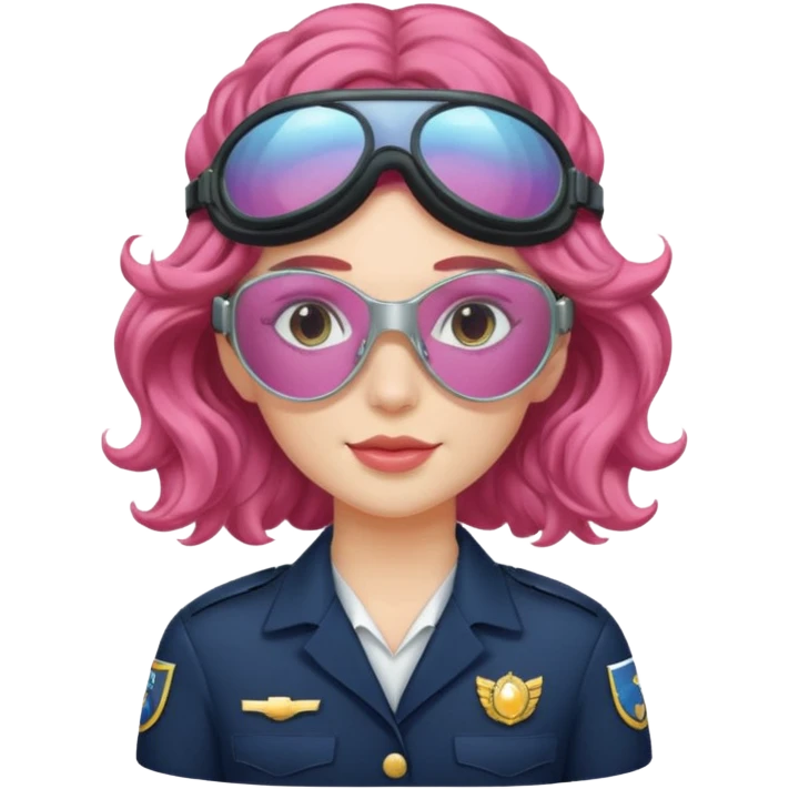 Flight Officer Lila – wavy rose-hair pilot with mirrored goggles emoji