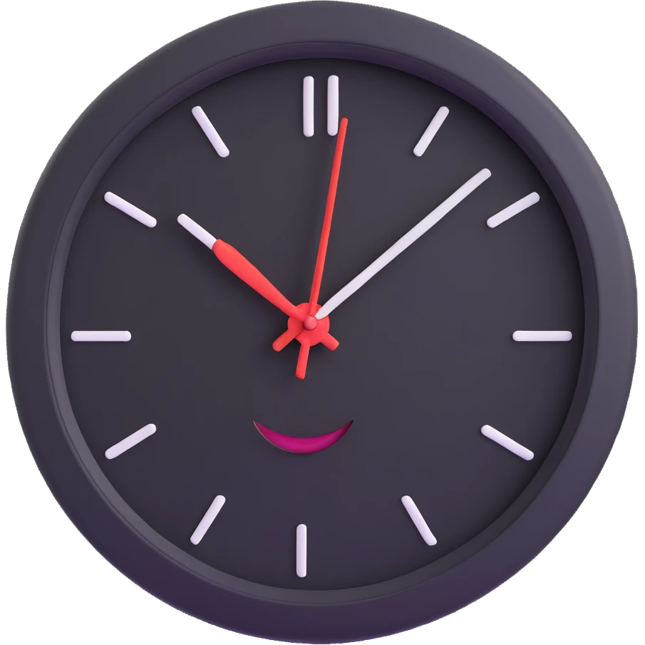clock with a relaxed, smiling face, evoking tame time emoji