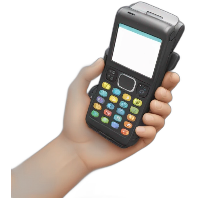 Hand holding fold out clamshell flip phone emoji