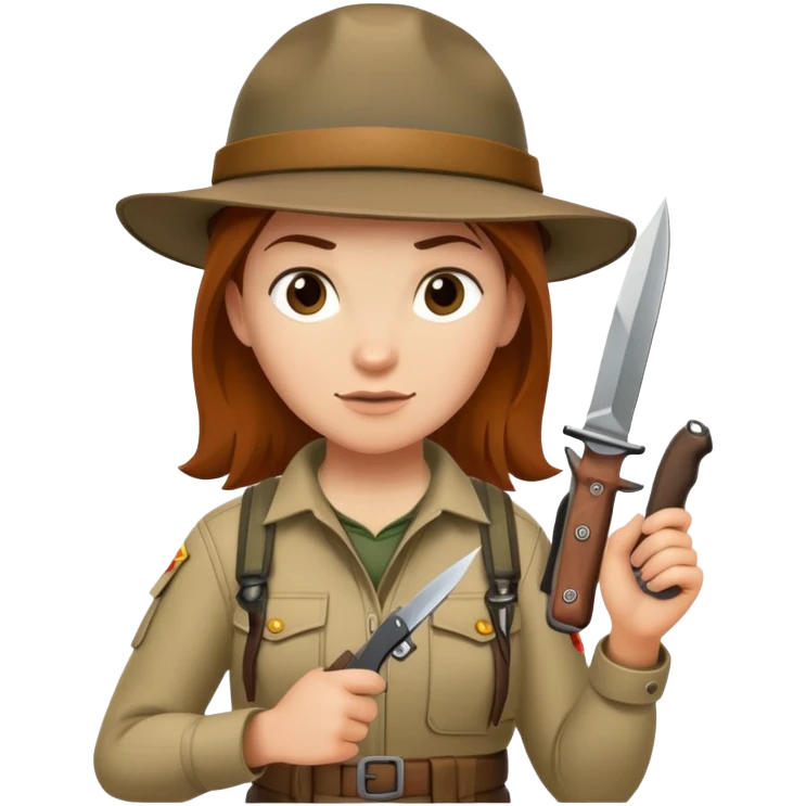 Female wilderness explorer Melissa Backwoods holding a survival knife emoji