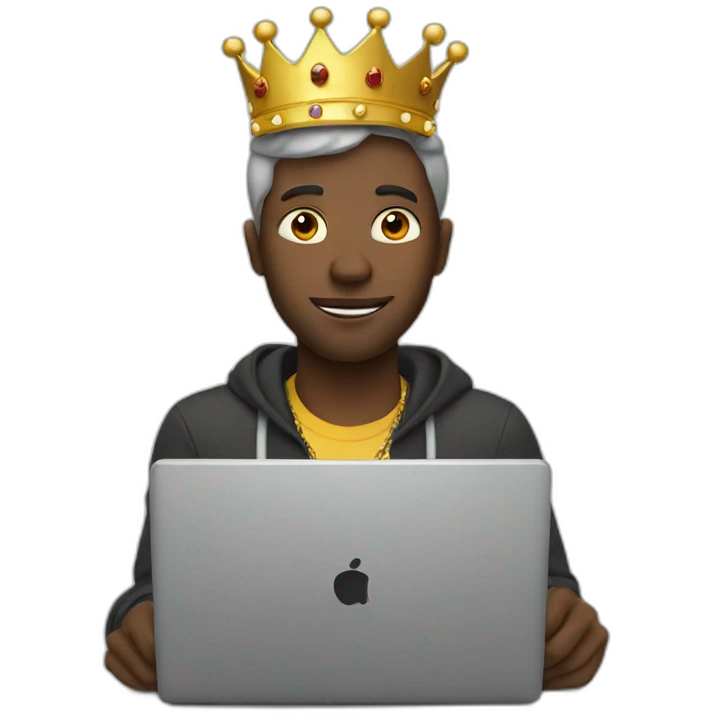 black man behind laptop wearing a crown emoji