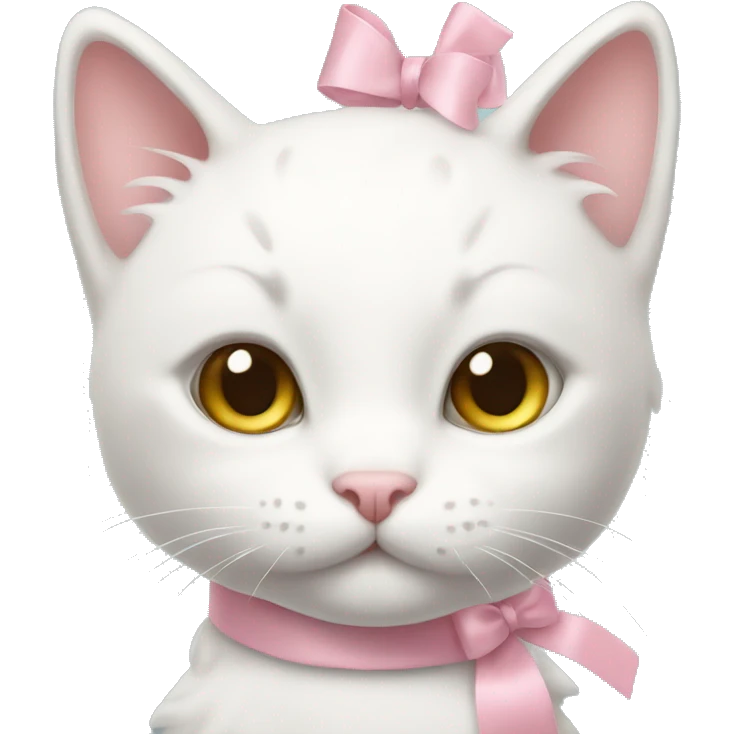 White kitty with pastel pink ribbon on head emoji