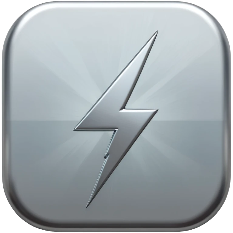 A lightning bolt emoji made of polished silver chrome, sharp yet rounded edges, glossy metallic surface, soft reflections, minimal futuristic design, iOS emoji style, centered, clean white background emoji