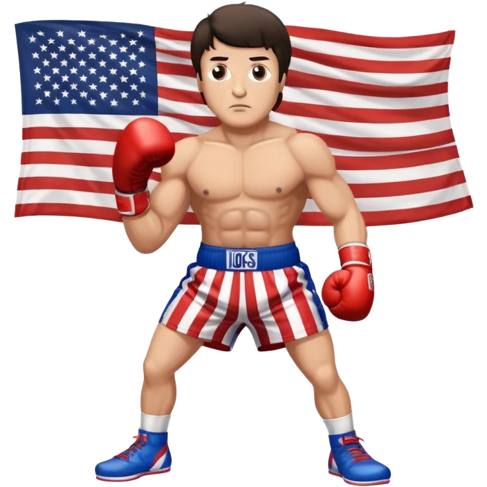 Rocky Balboa boxer in fighting stance with boxing gloves and American flag shorts emoji