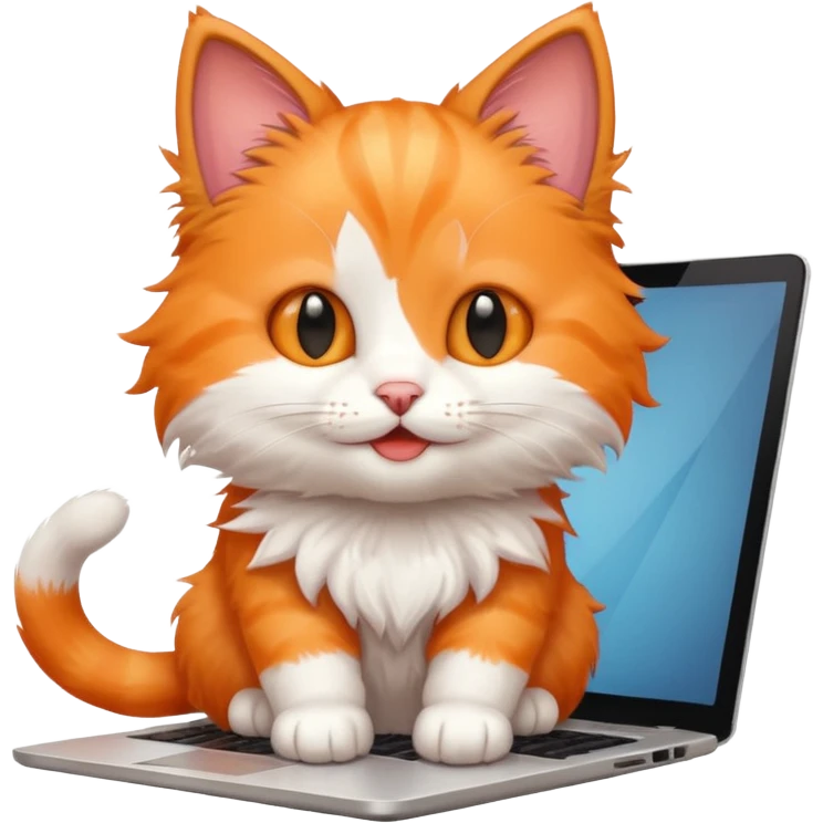 happy kitten using a laptop emoji