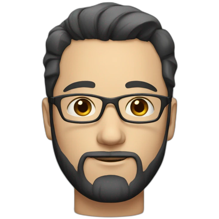 White man with black hair and beard and big forehead wearing glasses emoji