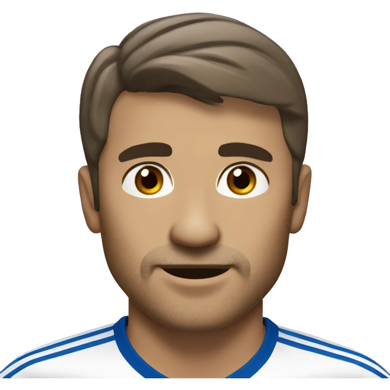 49 y-o soccer player, short hair, small central crest "salt and pepper", dark stubble, subtle rounded face, brown eyes emoji