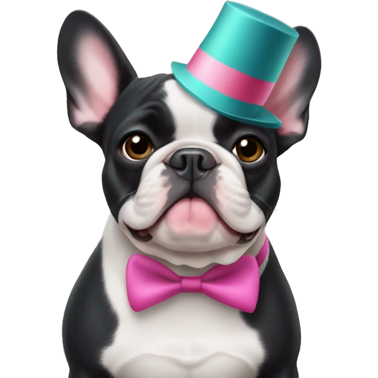 French bulldog with a pink chin in a New Year's hat emoji