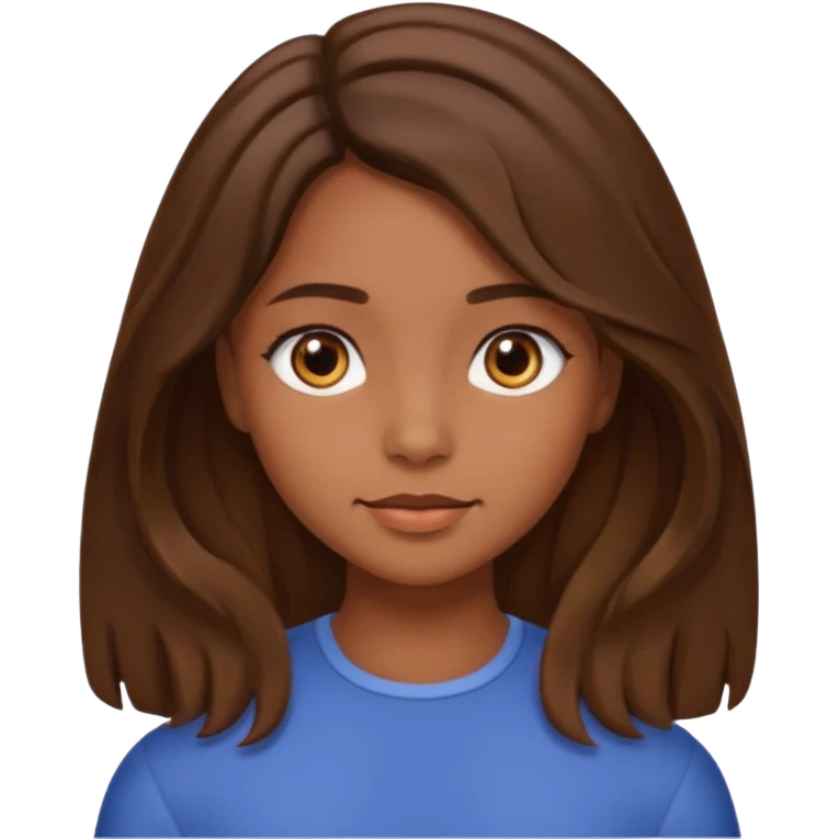 A girl with brown eyes and brown slightly wavy shoulder length hair and a center part emoji