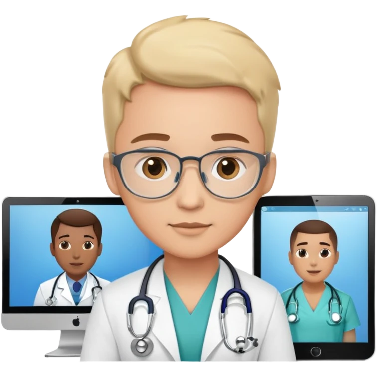 doctor on a video call consultation with stethoscope and computer screen emoji