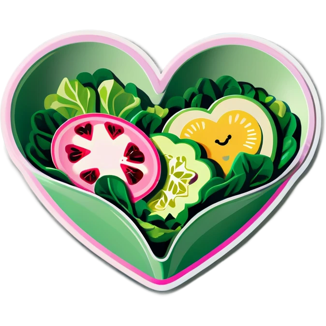 green salad in a pink heart shaped plate   emoji