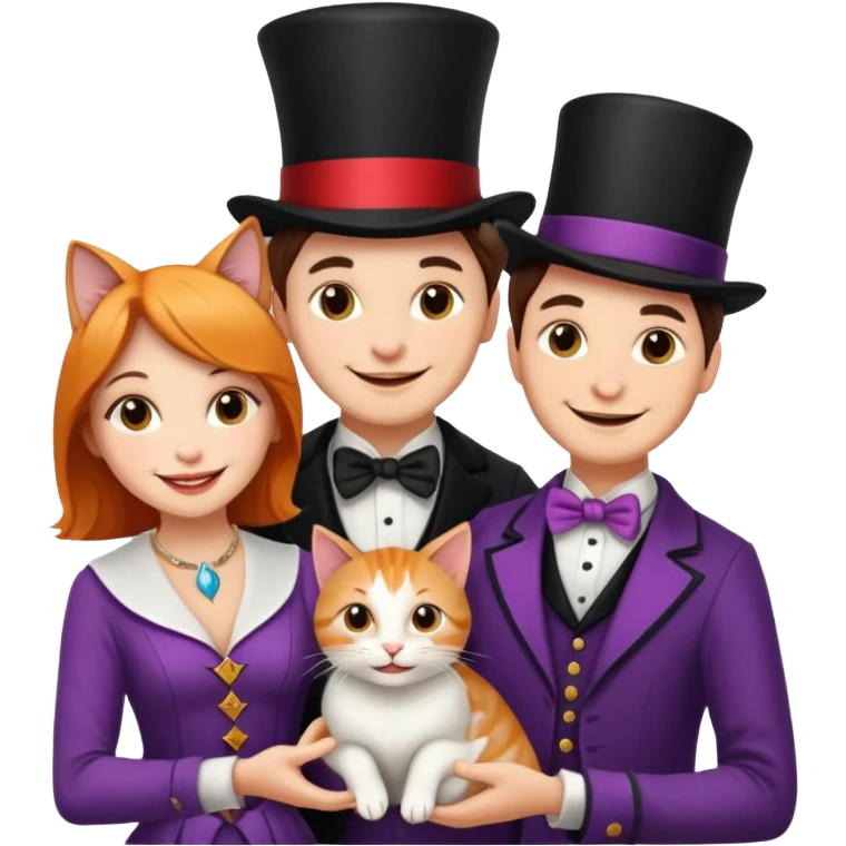 magician couple and their pet cat emoji