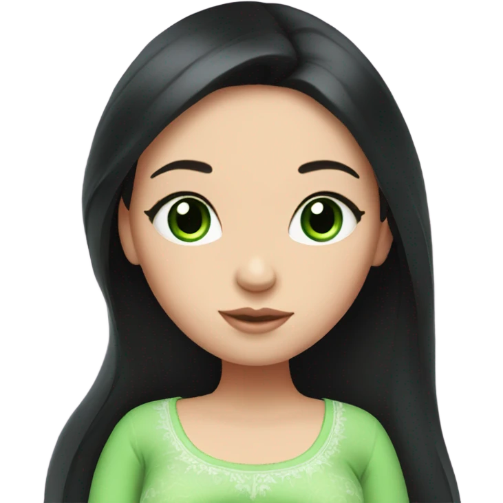 Beautiful Russian girl with green eyes and very long black hair pink clothes pregnant emoji