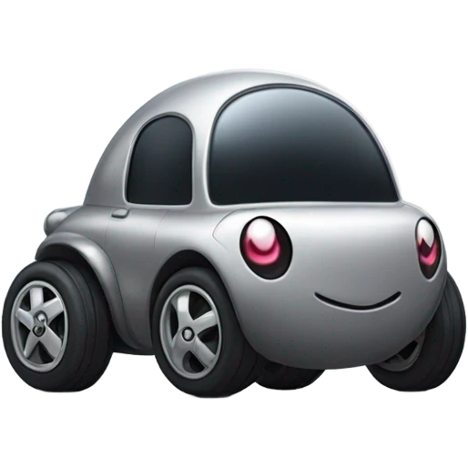 Metal cute black eyes Kirby ball driving on 4 car wheels emoji