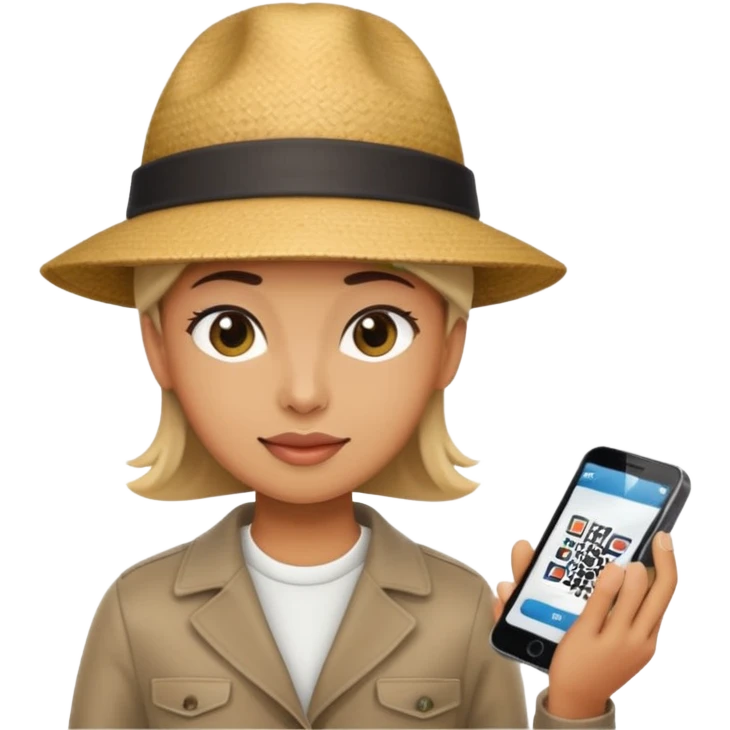 Draw a tourist who is using their phone to scan a QR code on a POS terminal. In the style of Apple emoji emoji