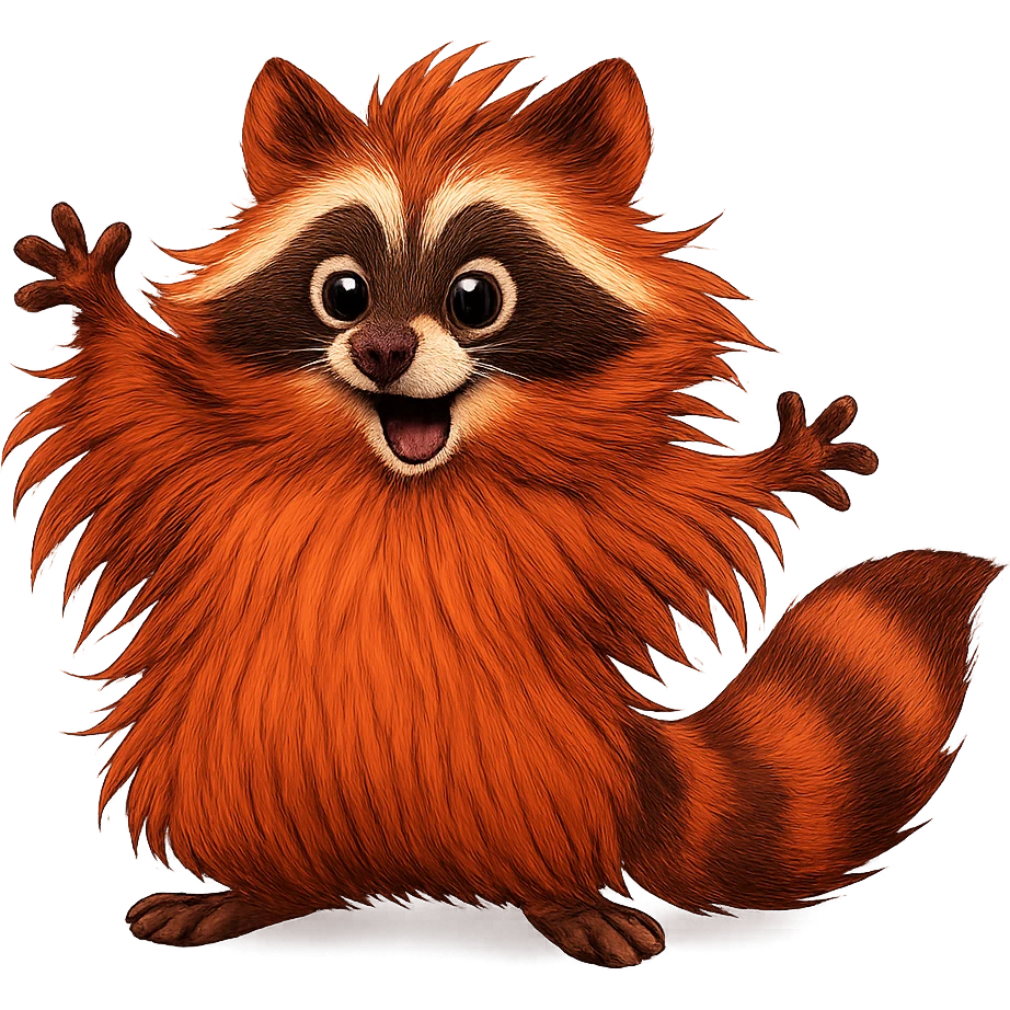 playful raccoon with exaggerated long fur emoji