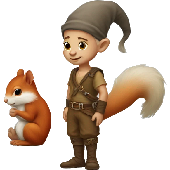 young shaved cute gnome with a squirrel tail emoji