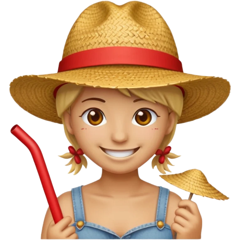 Fait moi cette emoji 🏴‍☠️ et rajoute sur la tête un chapeau de paille avec un fil rouge  emoji
