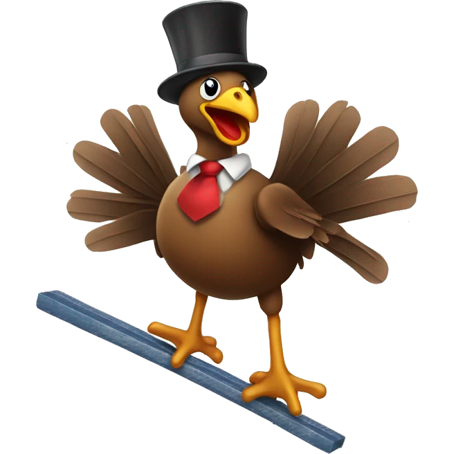 turkey jumping on a pogo stick wearing a tie emoji