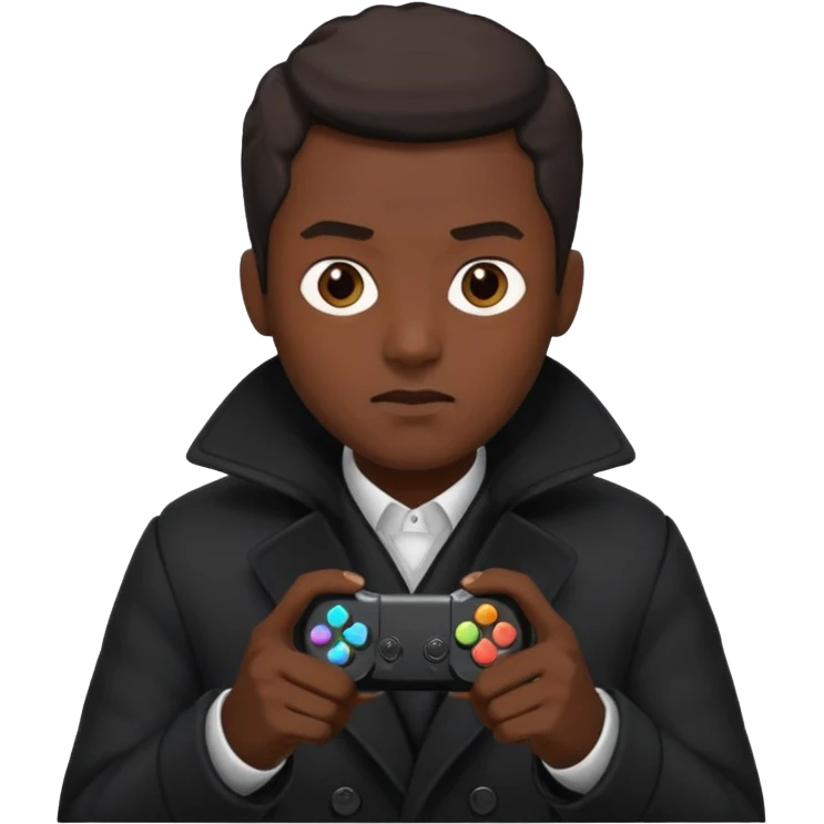 Man in black coat, gaming emoji