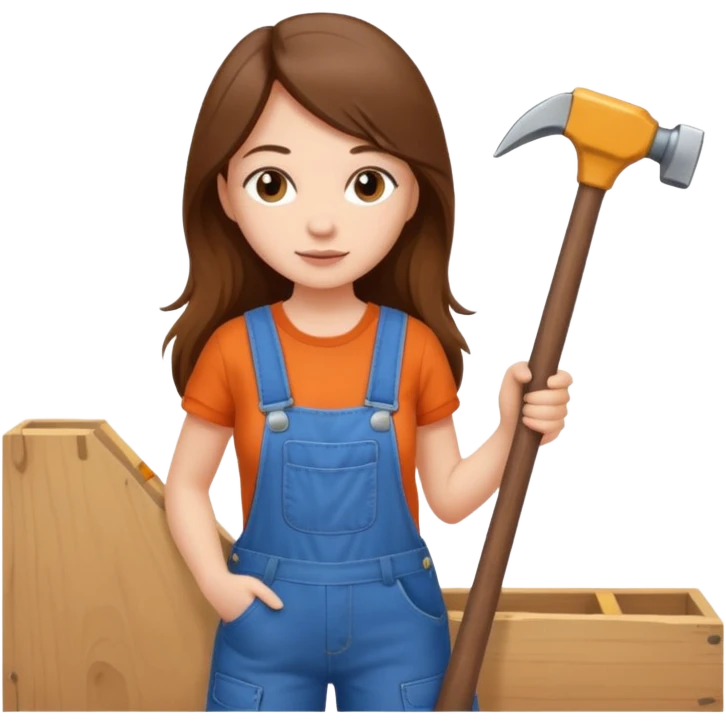 beautiful girl with long brown hair constructing new bedroom emoji