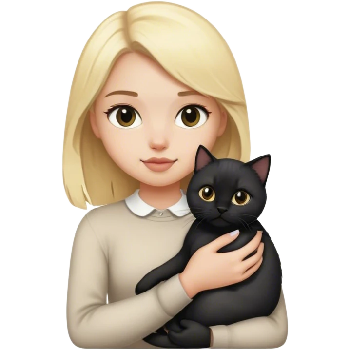 blonde girl light skin holds black british cat in her arms emoji