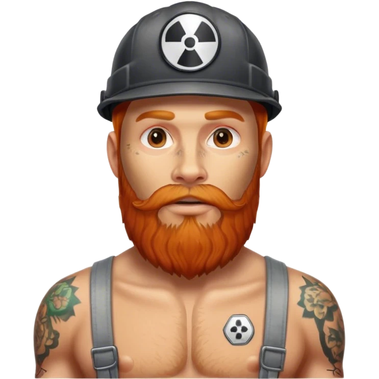 Long Ginger brown bearded man with tattoos and cap nuclear worker  emoji